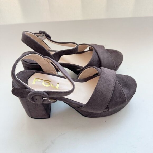 FSJ Womens Size 6 Platform Sandals Ankle Strap Suede Purple Brown - Picture 3 of 11